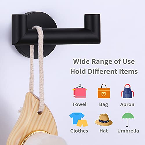 Double Towel Hook Matte Black, Angle Simple Stainless Steel Bathroom Robe Towel Holder, Hand Towel Hanger for Wall | The Storepaperoomates Retail Market - Fast Affordable Shopping