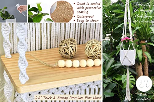 Macrame Wall Hanging Shelf-ideal décor-plants storage bookshelf-Bohemian Decorative Shelves-Boho Floating Indoor Shelving–For bedroom kitchen bathroom room with window Plant hanger 3 Tier Diamond | The Storepaperoomates Retail Market - Fast Affordable Shopping