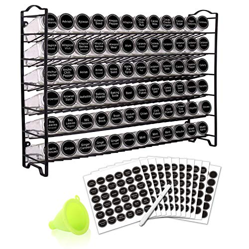 SWOMMOLY Spice Rack Organizer with 72 Empty Square Spice Jars, 340 Spice Labels with Chalk Marker and Funnel Complete Set,for Countertop,Cabinet or Wall Mount | The Storepaperoomates Retail Market - Fast Affordable Shopping