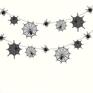 Cheerland Black Spider Web Garland for Halloween Party Decoration Hanging Spiderweb Decor Spider Banner Cobweb Banner Happy Halloween Eve Décor for Bday Birthday Home Office Classroom Party Supplies