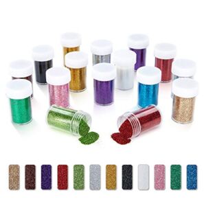 TORC Extra Fine Glitter Shaker Jar Set 12 Colors, Glitter Powder for Crafts Resin Projects Tumblers Nail Makeup Slime, 16 g/0.56 oz Each