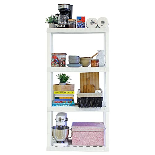 Oskar 4-Tier Storage Shelf, Heavy Duty Shelving Unit, 400 lbs(14 x 30 x 57 inches), Multipurpose Organizer for Garage, Laundry Room, Utility Shed, Workshop, Made in North America, White | The Storepaperoomates Retail Market - Fast Affordable Shopping