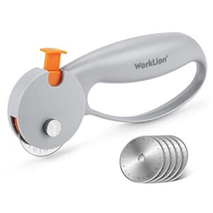 WORKLION 45mm Rotary Cutter for Fabric:Safety Lock with Ergonomic Classic Comfortable Handle Suitable for Crafting Sewing Quilting Crafts Includes Extra 5pcs 45mm Replacement Blade