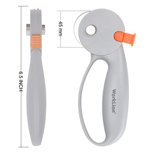 WORKLION 45mm Rotary Cutter for Fabric:Safety Lock with Ergonomic Classic Comfortable Handle Suitable for Crafting Sewing Quilting Crafts Includes Extra 5pcs 45mm Replacement Blade | The Storepaperoomates Retail Market - Fast Affordable Shopping