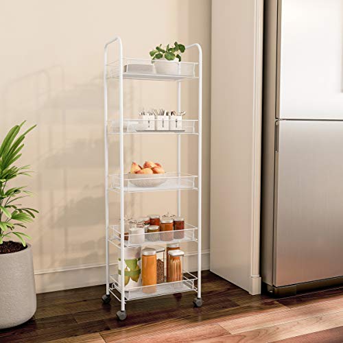 5-Tiered Narrow Rolling Storage Shelves – Mobile Space Saving Utility Organizer Cart for Kitchen, Bathroom, Laundry, Garage or Office by Lavish Home | The Storepaperoomates Retail Market - Fast Affordable Shopping