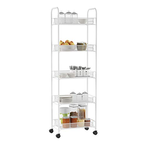 5-Tiered Narrow Rolling Storage Shelves – Mobile Space Saving Utility Organizer Cart for Kitchen, Bathroom, Laundry, Garage or Office by Lavish Home | The Storepaperoomates Retail Market - Fast Affordable Shopping