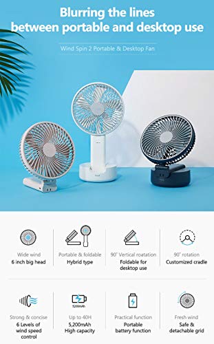 FromB Wind Spin 2 Portable & Desktop Hybrid BigFan, Personal Desk Fan with 6 Levels of Speed Control and Use up to 40 Hours, Powerful Folding Desk Fan for Travel, Foldable Handheld Design | The Storepaperoomates Retail Market - Fast Affordable Shopping
