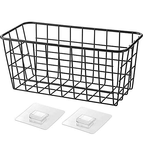 LeleCAT Hanging Kitchen Baskets For Storage Adhesive Sturdy Small Wire Storage Baskets with Kitchen Food Pantry Bathroom Shelf Storage No Drilling Wall Mounted,2 PACK,Black | The Storepaperoomates Retail Market - Fast Affordable Shopping