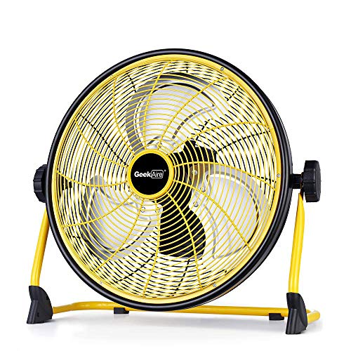 Geek Aire CF2 16 Inch Indoor Outdoor Cordless DC Motor Variable Speed Rechargeable Outdoor Floor Fan with AC Power Charger, Yellow and Black | The Storepaperoomates Retail Market - Fast Affordable Shopping
