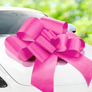 Zoe Deco Big Car Bow (Pink, 30 inch) with 2 Gold Accessory Bows, Giant Presents, Girl Party, Lady Surprise Party, Wedding Reception, Birthday, Christmas Bows for Car, Gift Bow, Car Bow Giant