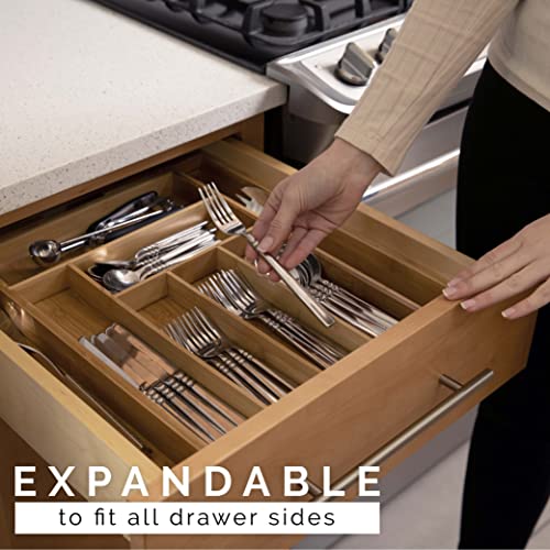 Bamboo Kitchen Drawer Organizer – Easily Adjust The Wooden Tray Width to Drawer Size, Deep Enough to Fit Entire Drawer and Accommodates Different Kitchen Utensil and Cutlery Sizes. | The Storepaperoomates Retail Market - Fast Affordable Shopping