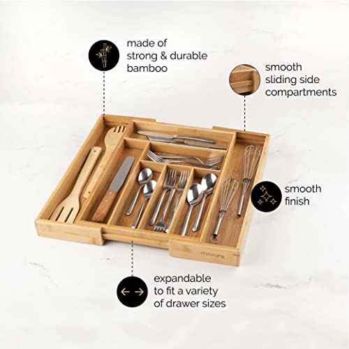 Bamboo Kitchen Drawer Organizer – Easily Adjust The Wooden Tray Width to Drawer Size, Deep Enough to Fit Entire Drawer and Accommodates Different Kitchen Utensil and Cutlery Sizes. | The Storepaperoomates Retail Market - Fast Affordable Shopping