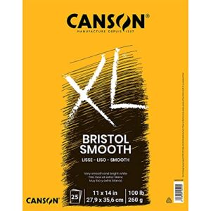 Canson XL Series Bristol Pad, Heavyweight Paper for Ink, Marker or Pencil, Smooth Finish, Fold Over, 100 Pound, 11 x 14 Inch, Bright White, 25 Sheets