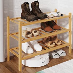 BAMFOX 3-Tier Shoe Rack,Bamboo Stackable Shoe shelf Storage Organizer For Entryway, Hallway, and Closet