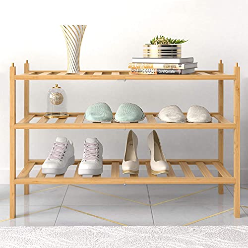BAMFOX 3-Tier Shoe Rack,Bamboo Stackable Shoe shelf Storage Organizer For Entryway, Hallway, and Closet | The Storepaperoomates Retail Market - Fast Affordable Shopping