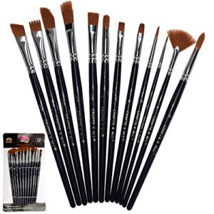 Crafts 4 All Acrylic Paint Brushes – Pack of 12 Professional, Wide and Fine Tip, Nylon Hair Artist Paintbrushes – Paintbrush Bulk Set for Watercolor, Canvas, Craft, Detail & Oil Painting