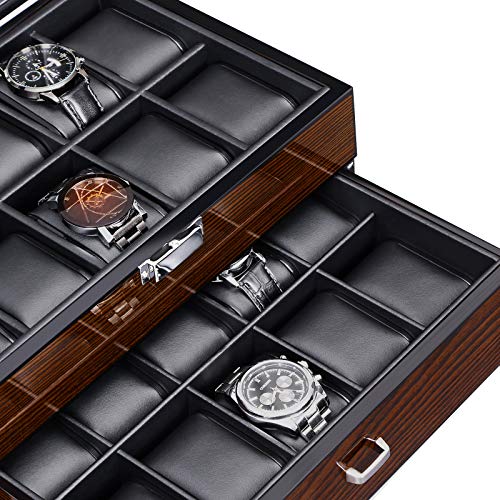 BEWISHOME Watch Box 20 Slots Watch Case for Men – Luxury Watch Organizer with Glass Top,Smooth Faux Leather Interior, Brown SSH04Y | The Storepaperoomates Retail Market - Fast Affordable Shopping