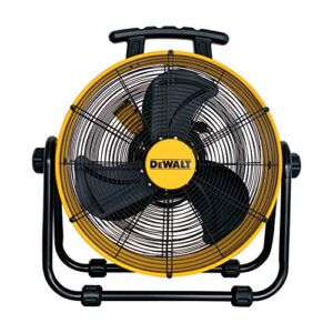 DEWALT DXF-2042 High-Velocity Industrial,Floor,Drum,Barn,Warehouse Fan Heavy Duty Mover Portable Air Circulator 3-Speed Adjustable Tilt, 20″, Yellow