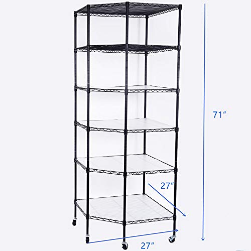 WEI WEI GLOBAL 6 Tiers Polygonal Corner Shelf, Metal Storage Standing Rack w/ Wheels, Wire Shelving Unit for Kitchen, Garage and Living Room (Black) | The Storepaperoomates Retail Market - Fast Affordable Shopping