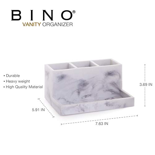 BINO Multi Purpose 3 Compartment Organizer with Tray – Makeup Brush Holder Makeup Brush Organizer Holder Makeup Holder Organizer Toothbrush Holder Marble Bathroom Accessories (Matte Marble) | The Storepaperoomates Retail Market - Fast Affordable Shopping