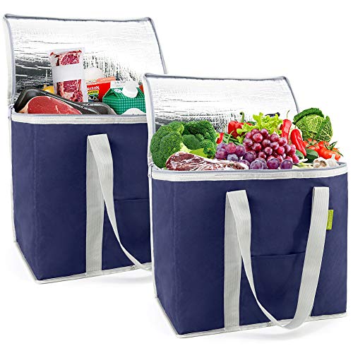 Insulated-Grocery-Bag-Thermal-Cooler-Shopping-Tote 2 Pack X-Large 60LBS Reusable and Durable with Zipper Collapsible for Hot Cold Frozen Food Transport Blue | The Storepaperoomates Retail Market - Fast Affordable Shopping