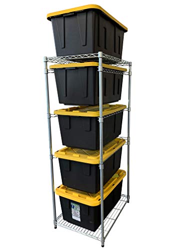 MonsterRAX Bin Rack with (5-Pack) 27 Gallon Storage Totes (Yellow Lid, Black Bin), Stackable, and Lockable | The Storepaperoomates Retail Market - Fast Affordable Shopping