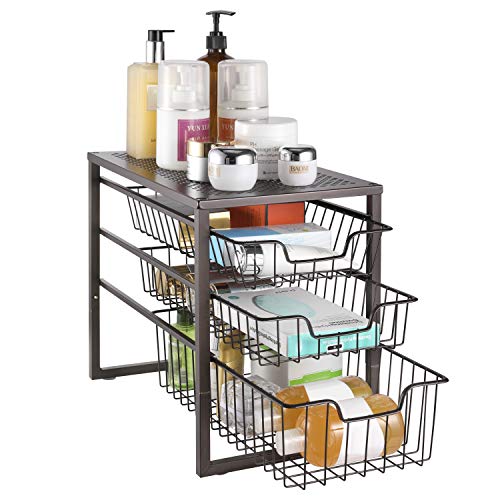 Simple Trending 3-Tier Under Sink Cabinet Organizer with Sliding Storage Drawer, Desktop Organizer for Kitchen Bathroom Office, Stackable,Bronze | The Storepaperoomates Retail Market - Fast Affordable Shopping