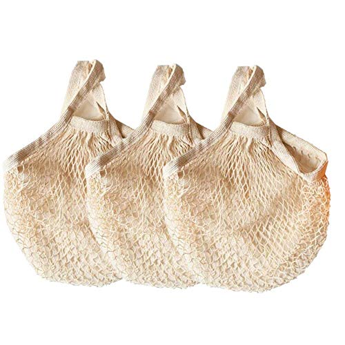 Ahyuan Ecology Reusable Cotton Mesh Grocery Bags Cotton String Bags Net Shopping Bags Mesh Bags Pack of 3 (Beige) | The Storepaperoomates Retail Market - Fast Affordable Shopping