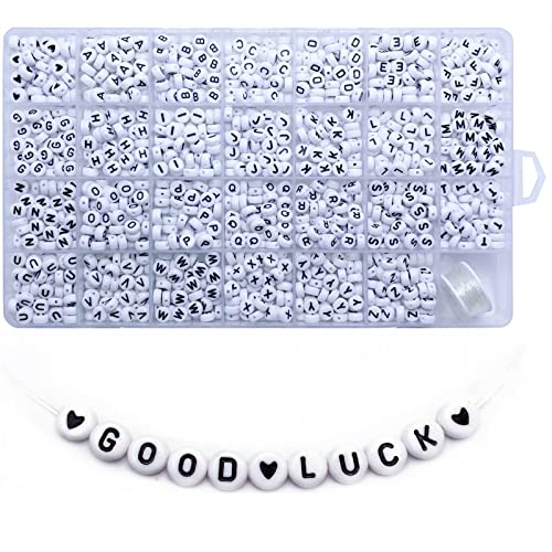 Amaney 1400 Pieces 4x7mm White Round Acrylic Alphabet Letter Beads A-Z Heart Pattern Beads and Crystal Line for Jewelry Making Bracelets Necklaces Key Chains | The Storepaperoomates Retail Market - Fast Affordable Shopping