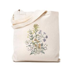 Custom Canvas Tote Shopping Bag Browallia Mimulus Beautiful Flowers Botanical & Browallia Mimulus Reusable Beach Bags for Women Flowers Gifts Natural Design Only