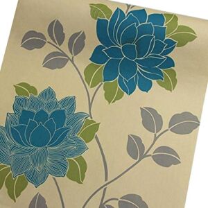 Yifely Large Blue Peony Shelf Liner Self-Adhesive Dresser Drawer Covering PVC Paper Refresh School Study Desk 17.8 Inch by 9.8 Feet