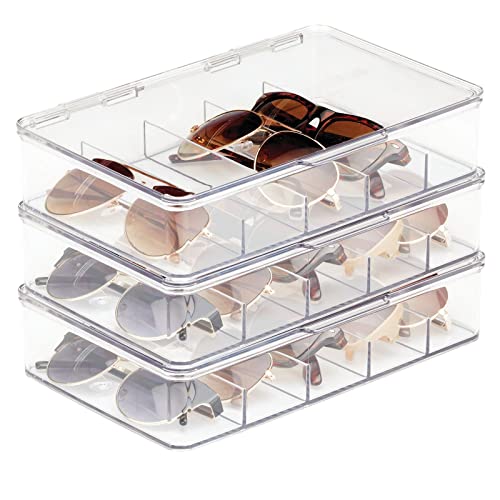 mDesign Plastic Stackable Eyeglass Case Storage Organizer w/Hinged Lid for Unisex Sunglasses, Reading Glasses, Fashion Eye Wear, 5 Sections, Ligne Collection, 3 Pack – Clear | The Storepaperoomates Retail Market - Fast Affordable Shopping