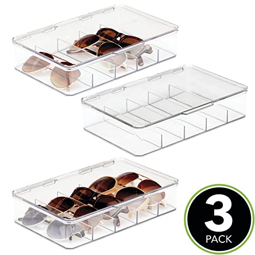 mDesign Plastic Stackable Eyeglass Case Storage Organizer w/Hinged Lid for Unisex Sunglasses, Reading Glasses, Fashion Eye Wear, 5 Sections, Ligne Collection, 3 Pack – Clear | The Storepaperoomates Retail Market - Fast Affordable Shopping