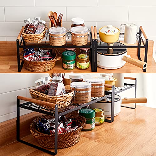 DOTORYDESIGN 2Pack Stackable Wide Countertop Organizer, Kitchen Organization and Storage, Spices Rack for Counter Shelf Cabinet Shelves Pantry Cupboard Under Sink (Black) | The Storepaperoomates Retail Market - Fast Affordable Shopping