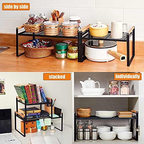 DOTORYDESIGN 2Pack Stackable Wide Countertop Organizer, Kitchen Organization and Storage, Spices Rack for Counter Shelf Cabinet Shelves Pantry Cupboard Under Sink (Black) | The Storepaperoomates Retail Market - Fast Affordable Shopping