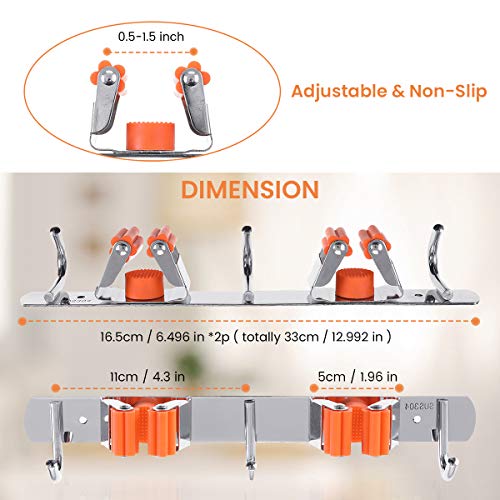 MOHOO 2 Pack Broom Holder Wall Mount Stainless Steel Wall Mounted Storage Organizer Heavy Duty Tools Hanger with 4 Racks 6 Hooks for Bathroom Kitchen Office Closet Garden | The Storepaperoomates Retail Market - Fast Affordable Shopping