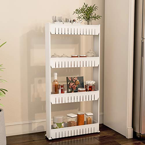 Mobile Shelving Unit Organizer with 4 Large Storage Baskets, Slim Slide Out Pantry Storage Rack for Narrow Spaces by Everyday Home | The Storepaperoomates Retail Market - Fast Affordable Shopping