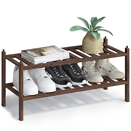 BAMEOS 2-Tier Shoe Rack,Bamboo Stackable Shoe shelf Storage Organizer,27.2″x11″x13.2″ For Entryway, Hallway, and Closet | The Storepaperoomates Retail Market - Fast Affordable Shopping