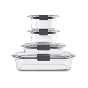 Rubbermaid Brilliance Glass Storage Set of 4 Food Containers with Lids (8 Pieces Total), Set, Assorted, Clear