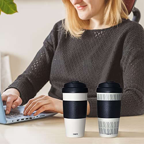 Copco Reusable Set of 2 Insulated Double Wall Travel Mugs, 2 Count (Pack of 1), White/Black | The Storepaperoomates Retail Market - Fast Affordable Shopping
