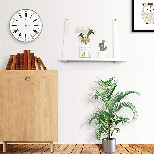 YOYAI Leather Strap Wood Floating Wall Shelf Wooden Shleves Wall Organizer Wall Mount Shelf Home Decor Kitchen Living Room Bedroom（White Set of 2） | The Storepaperoomates Retail Market - Fast Affordable Shopping
