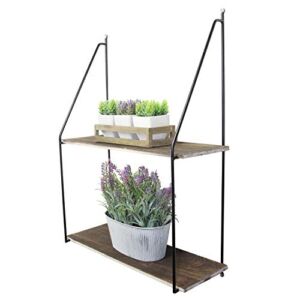 Admired By Nature ABN5E096-NTRL 2 Tier Rustic Wooden Floating Wall Mounted Hanging Shelves, C. Natural