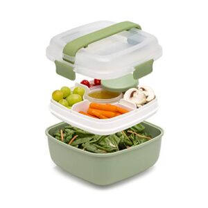 Goodful Stackable Lunch Box Container, Bento Style Food Storage with Removeable Compartments for Sandwich, Snacks, Toppings & Dressing, Leak-Proof and Made without BPA, 56-Oz, Green