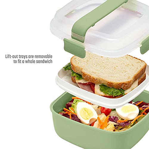 Goodful Stackable Lunch Box Container, Bento Style Food Storage with Removeable Compartments for Sandwich, Snacks, Toppings & Dressing, Leak-Proof and Made without BPA, 56-Oz, Green | The Storepaperoomates Retail Market - Fast Affordable Shopping