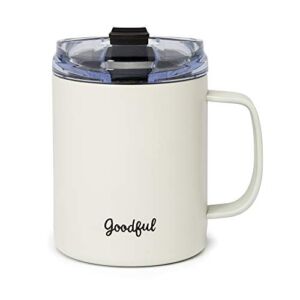 Goodful Travel Mug, Stainless Steel Insulated, Double Wall Vacuum Sealed Coffee Cup with Leak Proof Lid, 14 Ounce, Cream