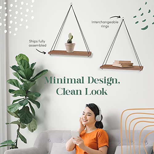 Hanging Shelves for Wall – Set of 2 Hanging Plant Shelf – Cute Boho Room Decor for Bedroom, Bathroom, Living Room – Rope Farmhouse Wooden Floating Small Bookshelves – Window, Macrame, No Drill – Brown | The Storepaperoomates Retail Market - Fast Affordable Shopping