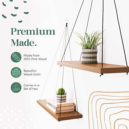 Hanging Shelves for Wall – Set of 2 Hanging Plant Shelf – Cute Boho Room Decor for Bedroom, Bathroom, Living Room – Rope Farmhouse Wooden Floating Small Bookshelves – Window, Macrame, No Drill – Brown | The Storepaperoomates Retail Market - Fast Affordable Shopping