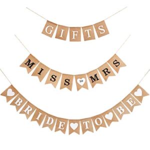 3 Pieces Bridal Shower Banner Bride to Be Decorations Banner Gifts Banner Rustic Burlap Bunting Banner for Bridal Shower Banner Bachelorette Party Decoration (Black)