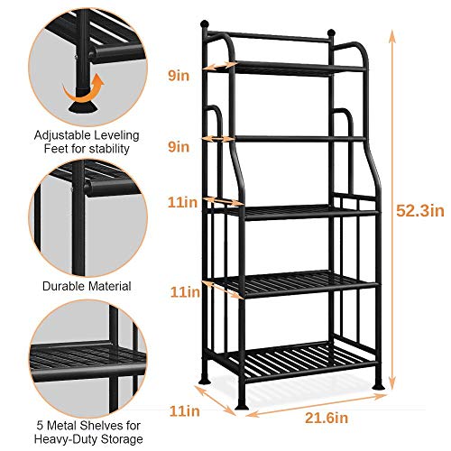 Forthcan Shelving Unit Bakers Rack Metal Storage Shelves Laundry Shelf Organizer Standing Shelf Units for Laundry Kitchen Bathroom Pantry Closet Indoor and Outdoor (5 Tier, Black) | The Storepaperoomates Retail Market - Fast Affordable Shopping