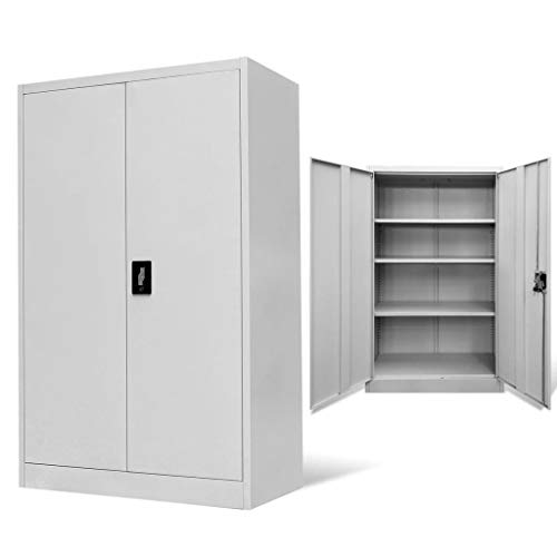 vidaXL Office Cabinet 35.4″x15.7″x55.1″ Steel Gray，Metal Storage Cabinet，Great Steel Locker for Garage, Kitchen Pantry, Office and Laundry Room | The Storepaperoomates Retail Market - Fast Affordable Shopping